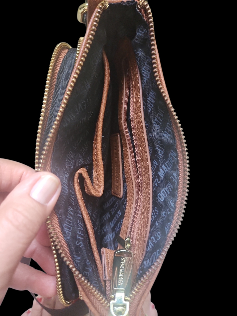 Steve Madden BGLAMM Signature Brown Crossbody Messenger Adjustable Strap Bag - Picture 7 of 12